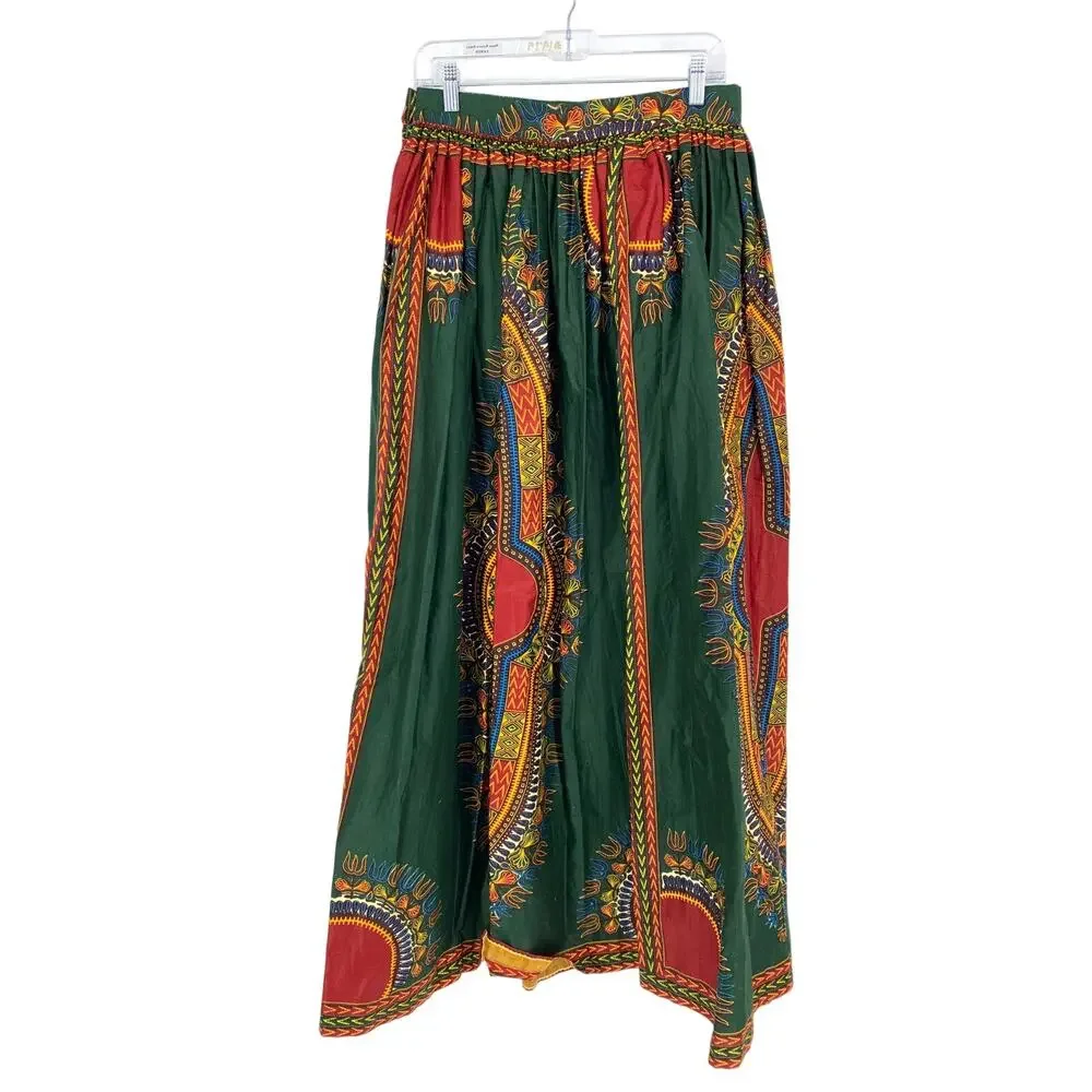 Unbranded Maxi Skirt Women's Size Medium 8/10 Ethnic Printed A-Line Green Red